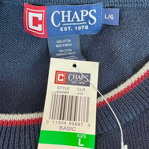 NWT Y2K Chaps Ringer Sweater Sz L Ralph Lauren Navy Cotton Preppy Old Money - Picture 6 of 6